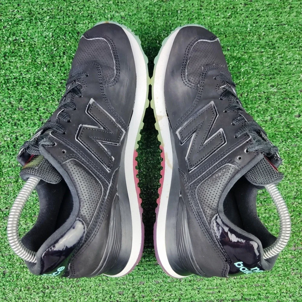 New Balance Sneakers Men 8.5 Black 574 Low Top Perforated Gradient Sole Shoes